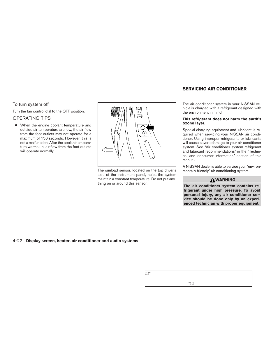 Operating tips -22, Servicing air conditioner -22 | NISSAN 2006 Altima User Manual | Page 152 / 304