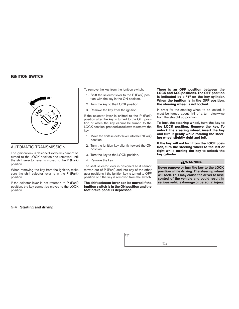 Ignition switch -4, Automatic transmission -4 | NISSAN 2006 Altima User Manual | Page 176 / 304