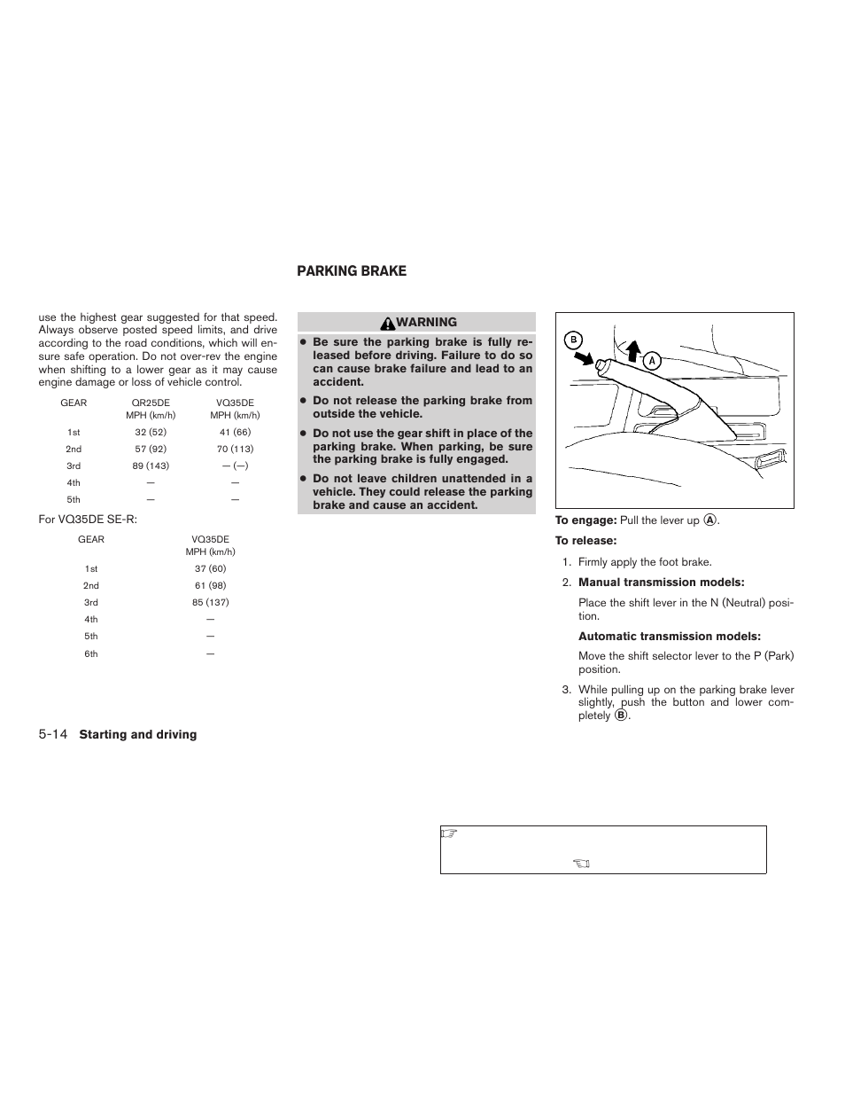 Parking brake -14, Parking brake | NISSAN 2006 Altima User Manual | Page 186 / 304