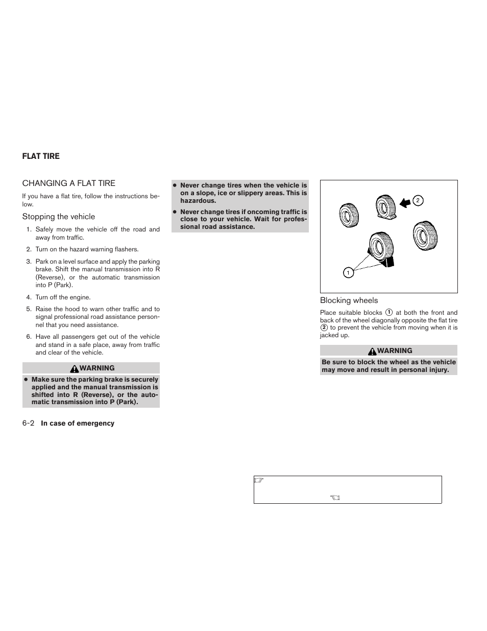 Flat tire -2, Changing a flat tire -2 | NISSAN 2006 Altima User Manual | Page 198 / 304