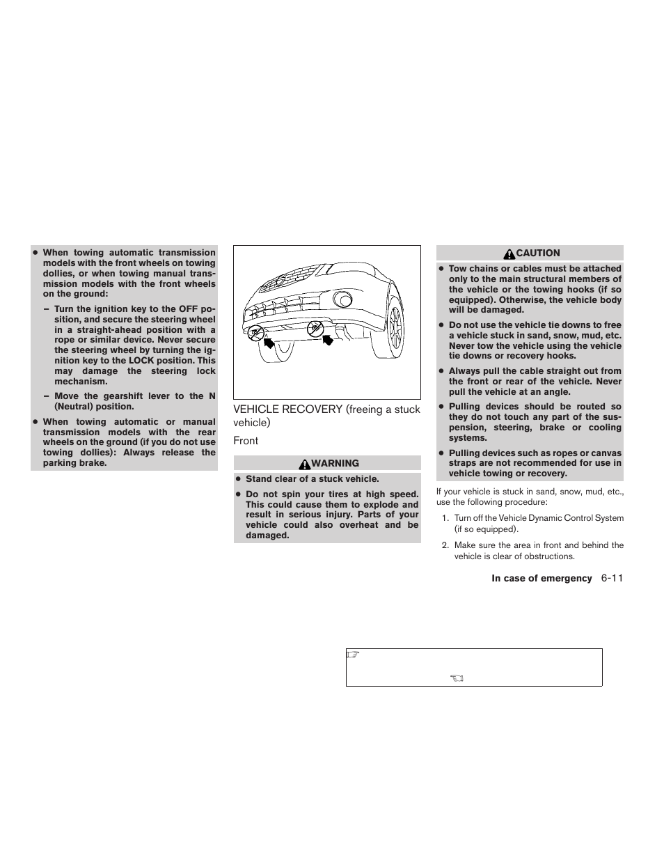 Vehicle recovery (freeing a stuck vehicle) -11 | NISSAN 2006 Altima User Manual | Page 207 / 304