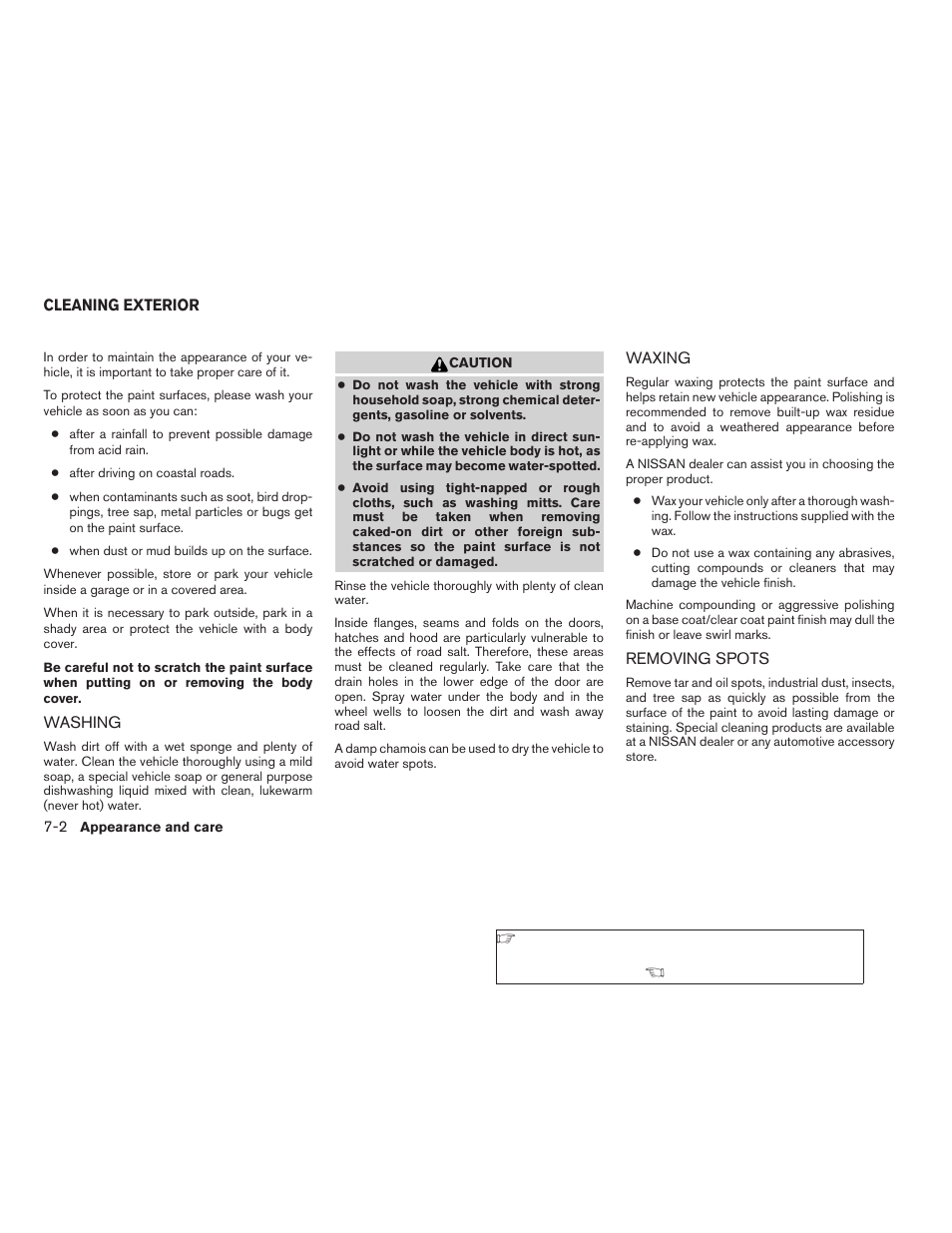 Cleaning exterior -2, Washing -2 waxing -2 removing spots -2 | NISSAN 2006 Altima User Manual | Page 210 / 304