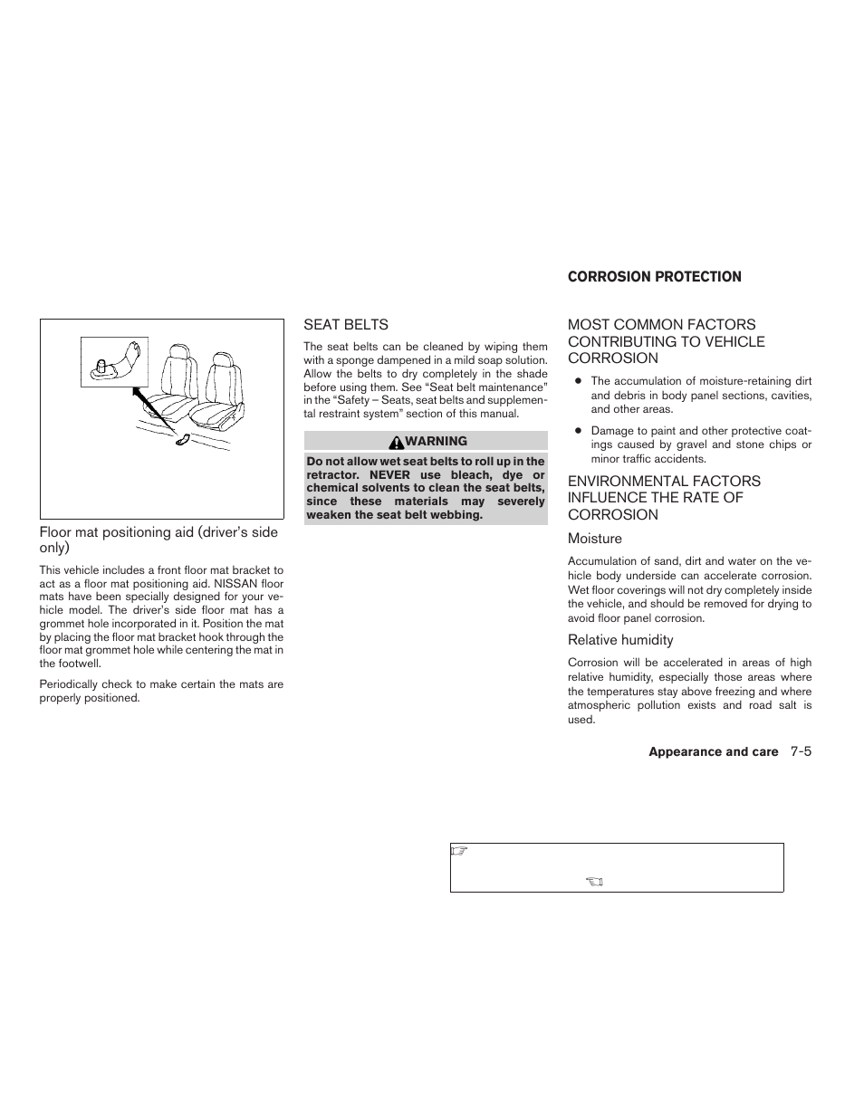 Seat belts -5, Corrosion protection -5, Most common factors contributing to vehicle | Corrosion -5 | NISSAN 2006 Altima User Manual | Page 213 / 304