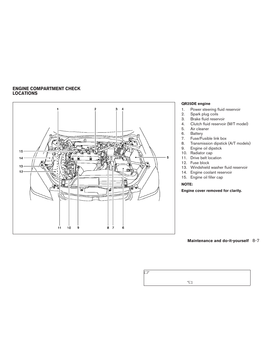 Engine compartment check locations -7 | NISSAN 2006 Altima User Manual | Page 223 / 304