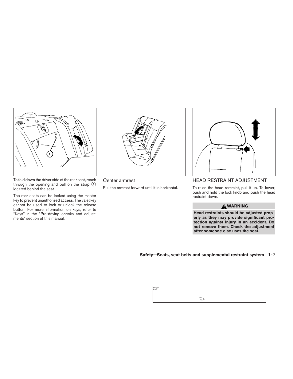 Head restraint adjustment -7 | NISSAN 2006 Altima User Manual | Page 23 / 304