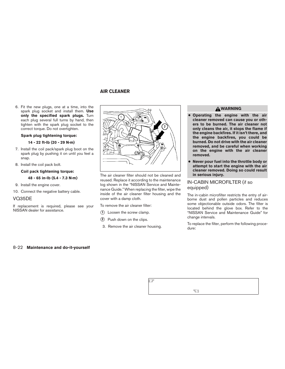 Air cleaner -22, In-cabin microfilter (if so equipped) -22 | NISSAN 2006 Altima User Manual | Page 238 / 304