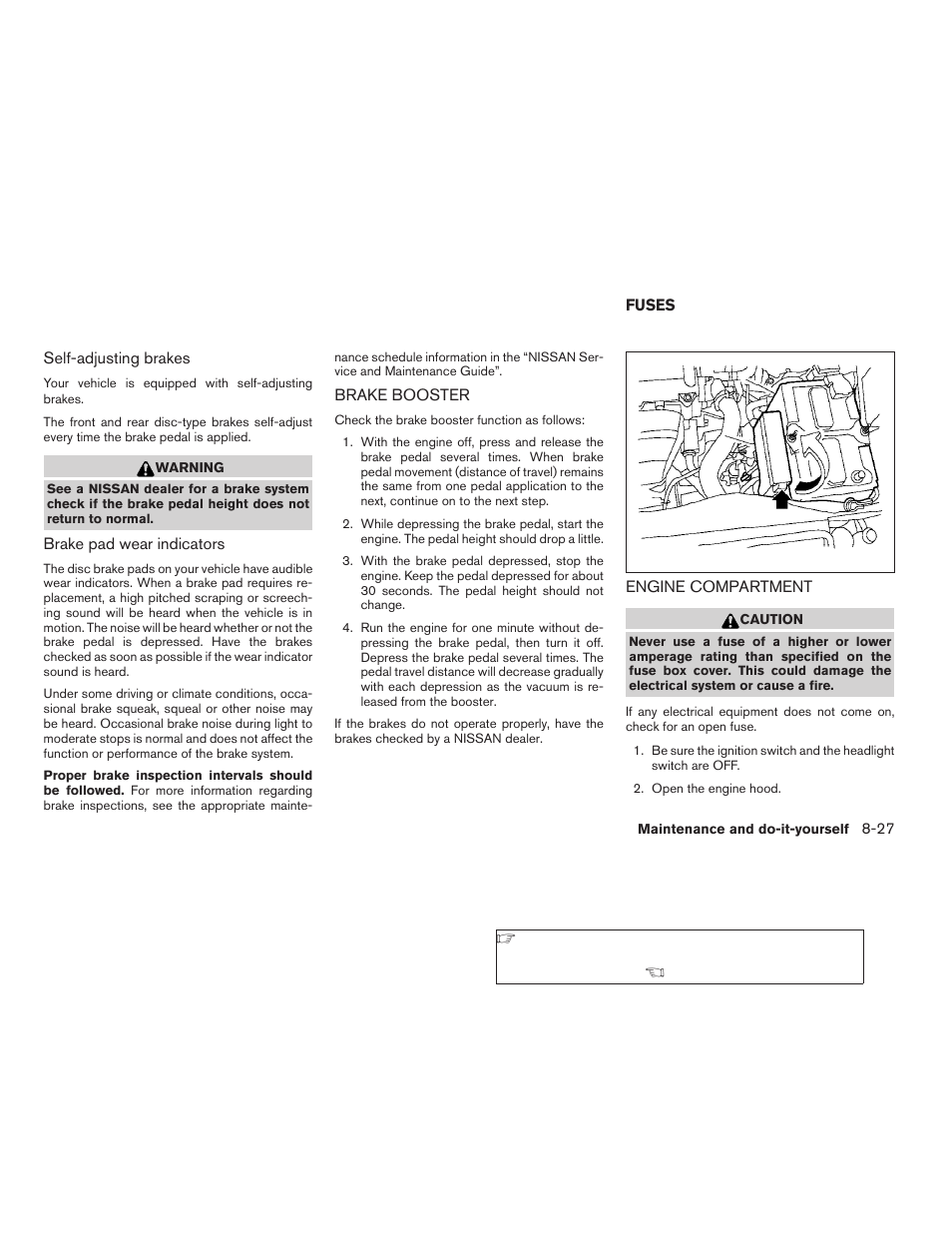 Brake booster -27, Fuses -27, Engine compartment -27 | NISSAN 2006 Altima User Manual | Page 243 / 304