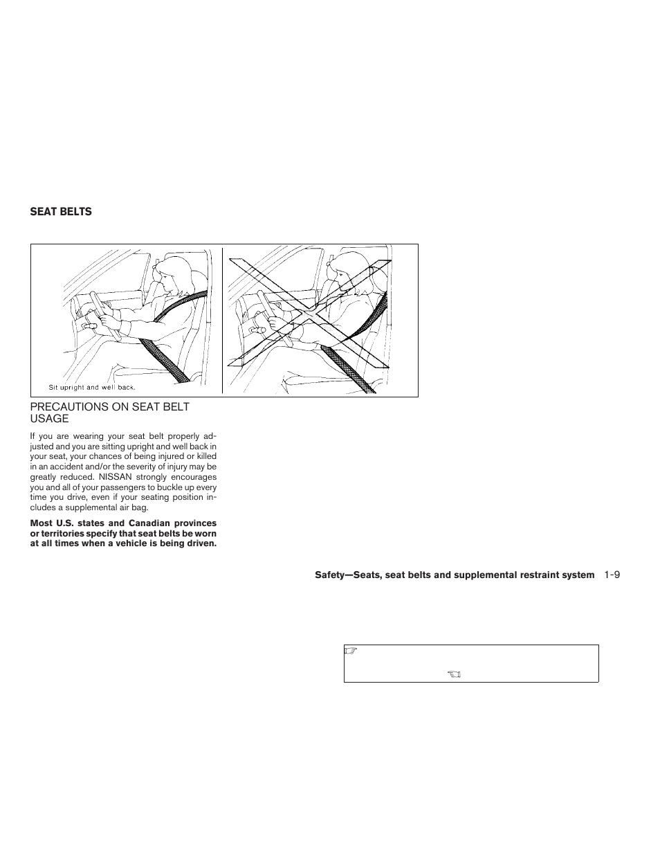 Seat belts -9, Precautions on seat belt usage -9 | NISSAN 2006 Altima User Manual | Page 25 / 304