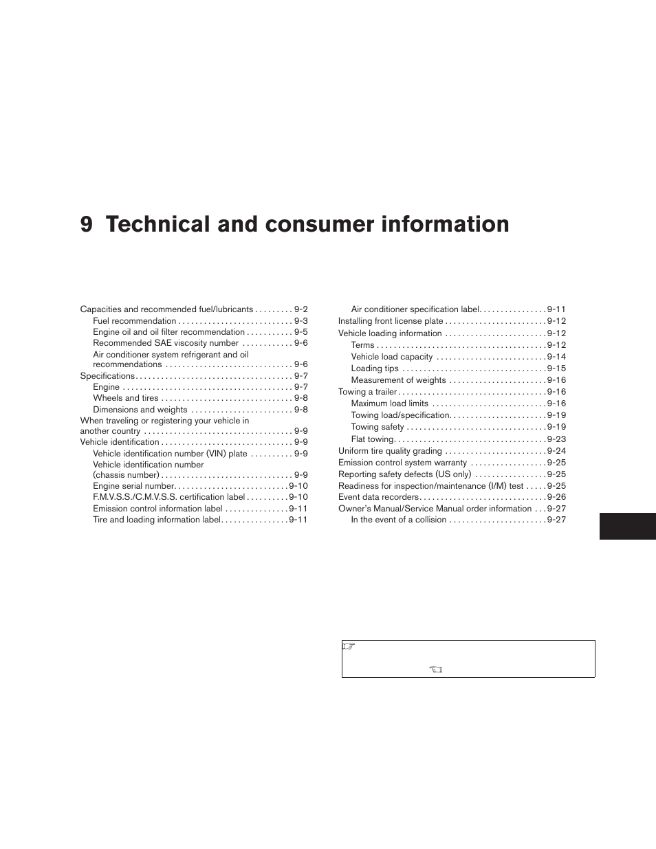 Technical and consumer information, 9 technical and consumer information | NISSAN 2006 Altima User Manual | Page 269 / 304