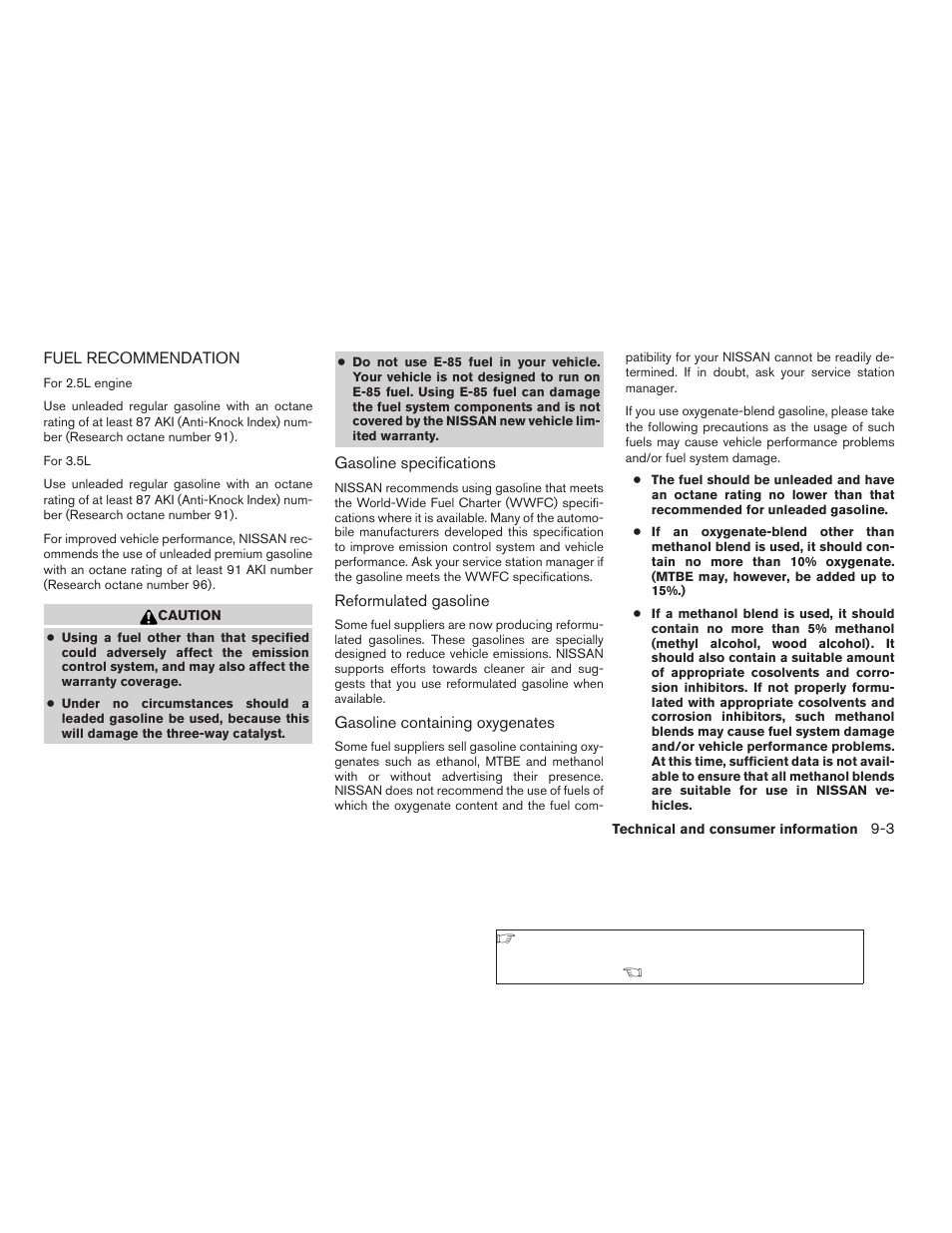 Fuel recommendation -3 | NISSAN 2006 Altima User Manual | Page 271 / 304