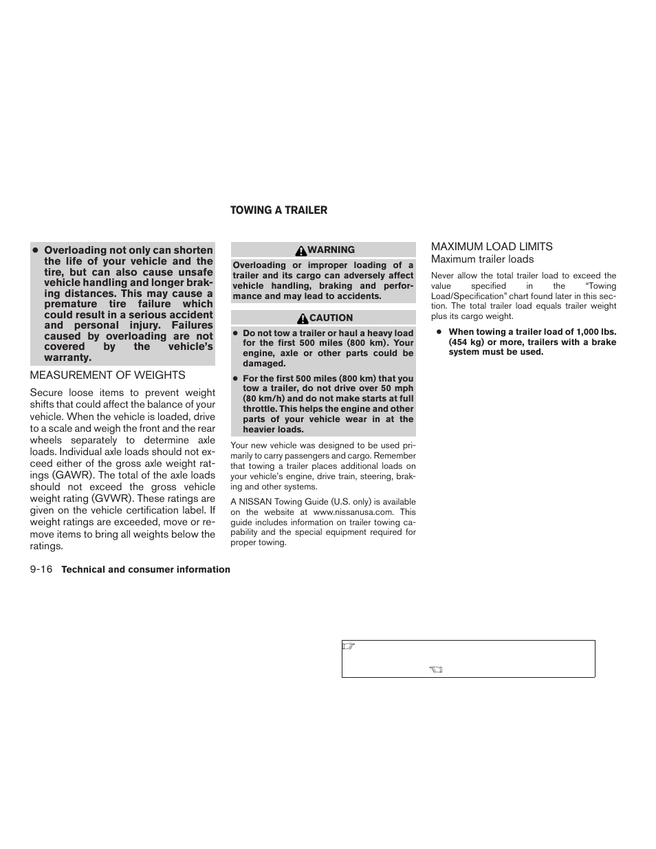 Measurement of weights -16, Towing a trailer -16, Maximum load limits -16 | NISSAN 2006 Altima User Manual | Page 284 / 304