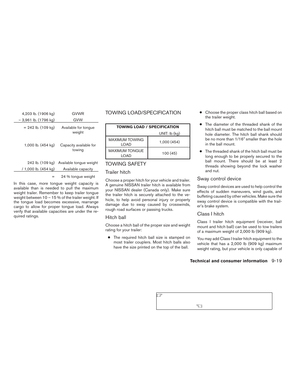 Towing load/specification -19 towing safety -19 | NISSAN 2006 Altima User Manual | Page 287 / 304