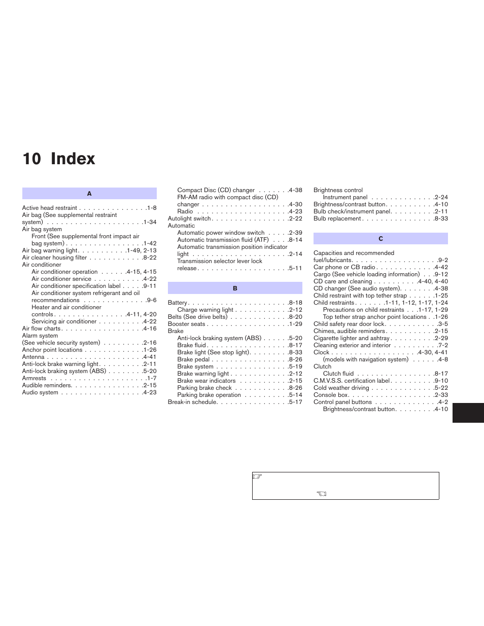 Index, 10 index | NISSAN 2006 Altima User Manual | Page 297 / 304