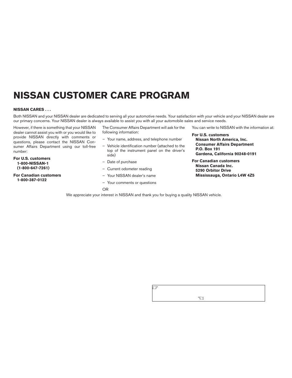 Nissan customer care program | NISSAN 2006 Altima User Manual | Page 3 / 304