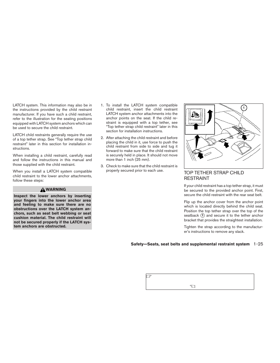 Top tether strap child restraint -25 | NISSAN 2006 Altima User Manual | Page 41 / 304