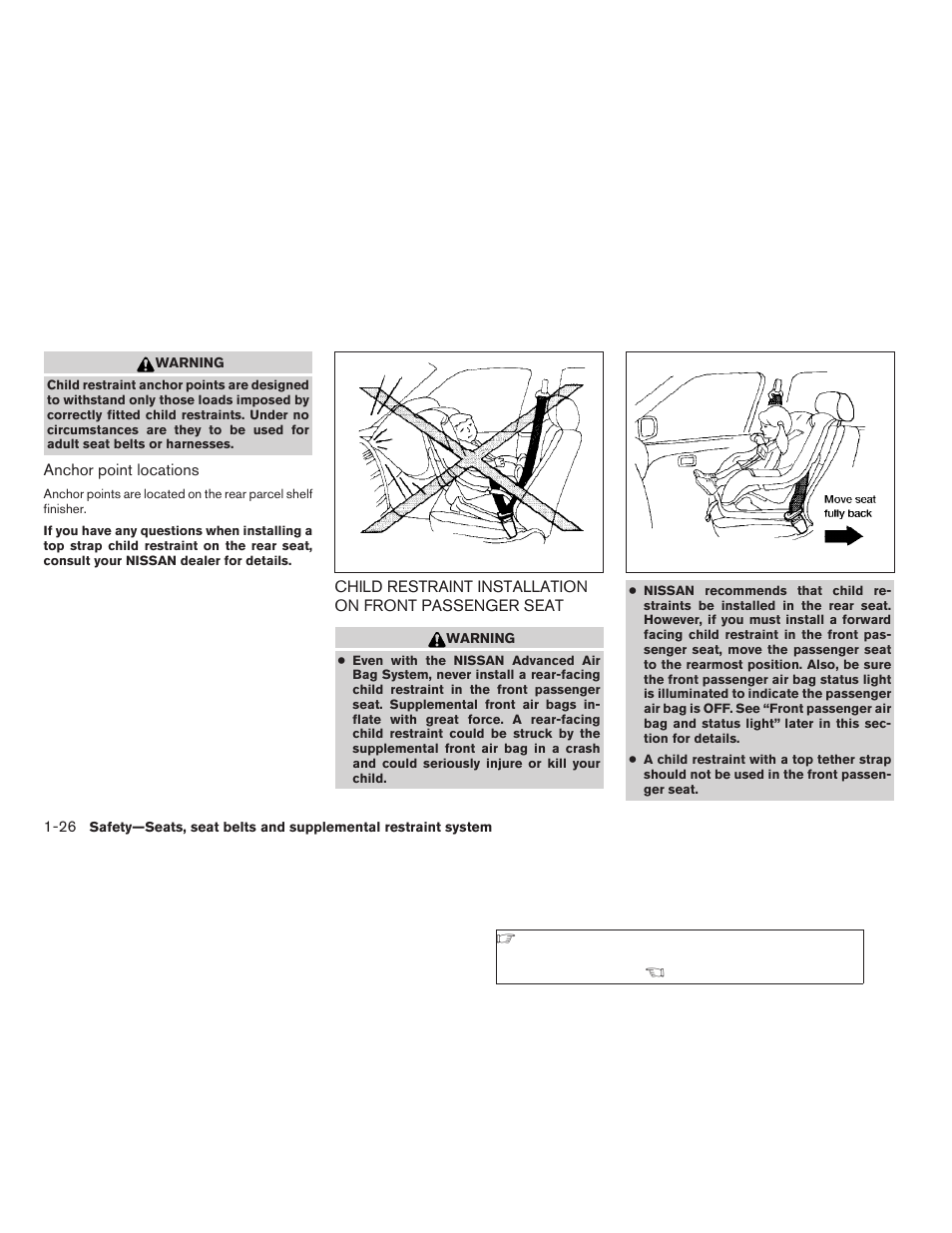 Child restraint installation on front passenger, Seat -26 | NISSAN 2006 Altima User Manual | Page 42 / 304