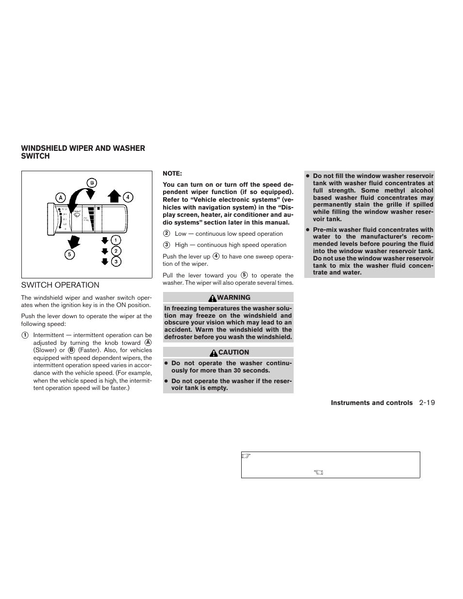 Windshield wiper and washer switch -19, Switch operation -19 | NISSAN 2006 Altima User Manual | Page 87 / 304