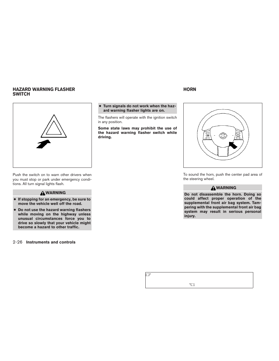 Hazard warning flasher switch -26 horn -26 | NISSAN 2006 Altima User Manual | Page 94 / 304