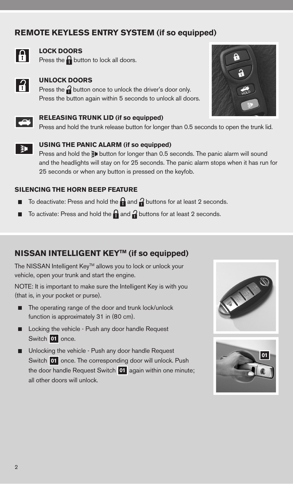 Remote keyless entry system (if so equipped), Nissan intelligent key, If so equipped) | NISSAN 2010 Sentra User Manual | Page 4 / 28
