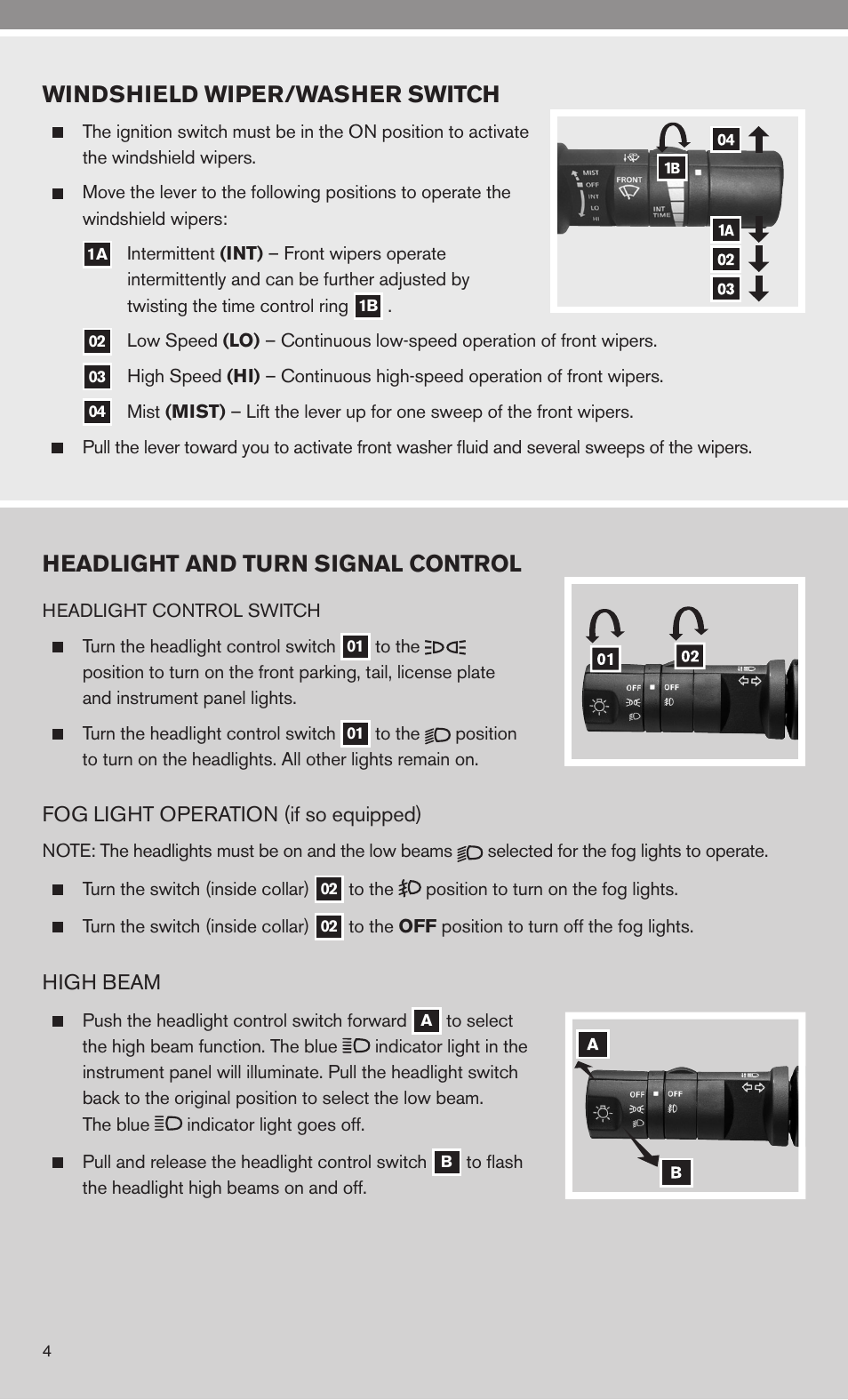 Windshield wiper/washer switch, Headlight and turn signal control | NISSAN 2010 Sentra User Manual | Page 6 / 28