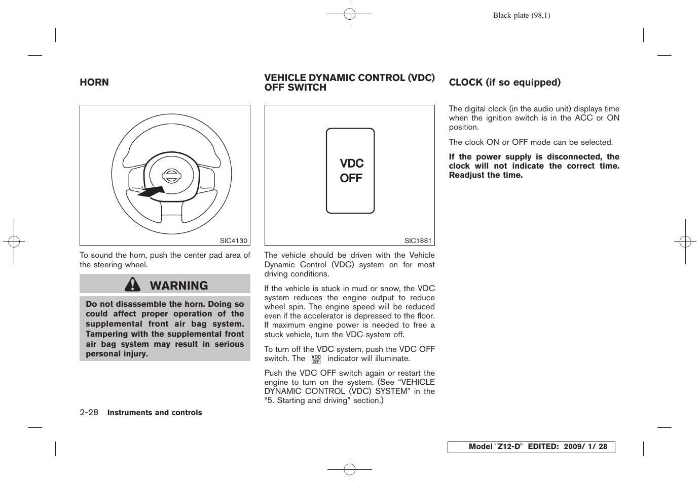 Warning | NISSAN Z12-D User Manual | Page 100 / 321