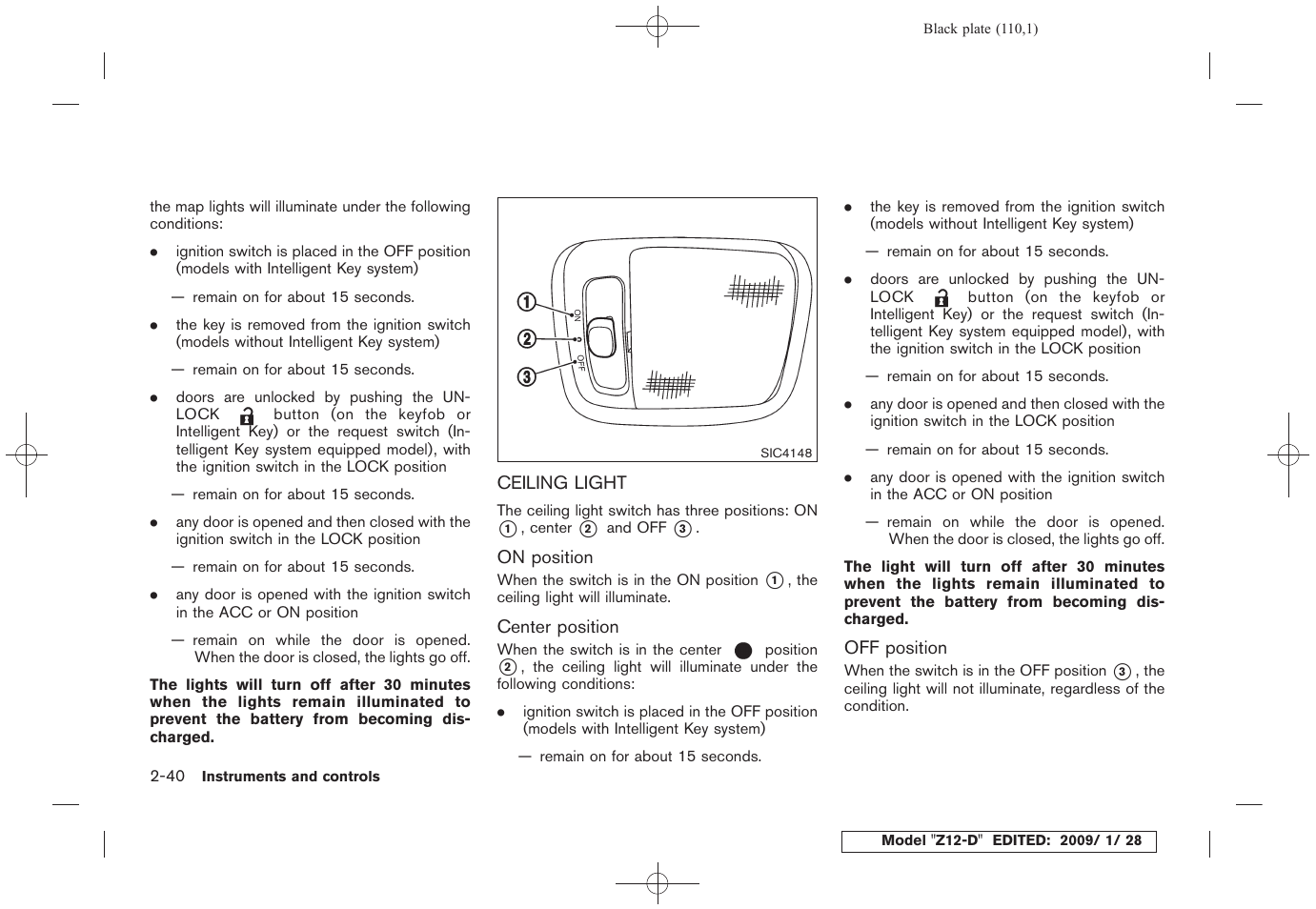 Ceiling light -40 | NISSAN Z12-D User Manual | Page 112 / 321