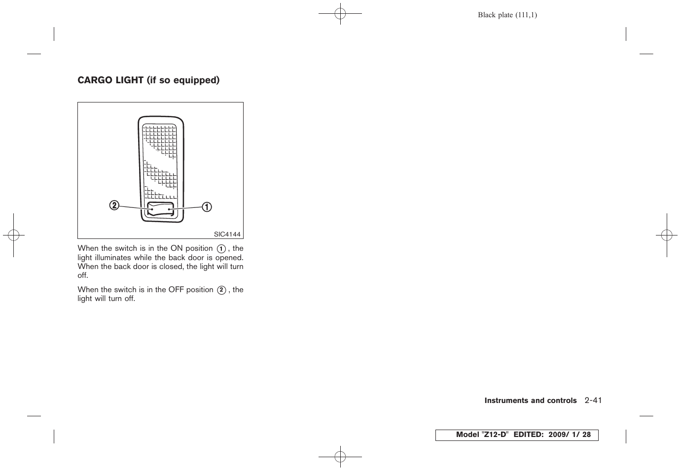 Cargo light (if so equipped) -41 | NISSAN Z12-D User Manual | Page 113 / 321
