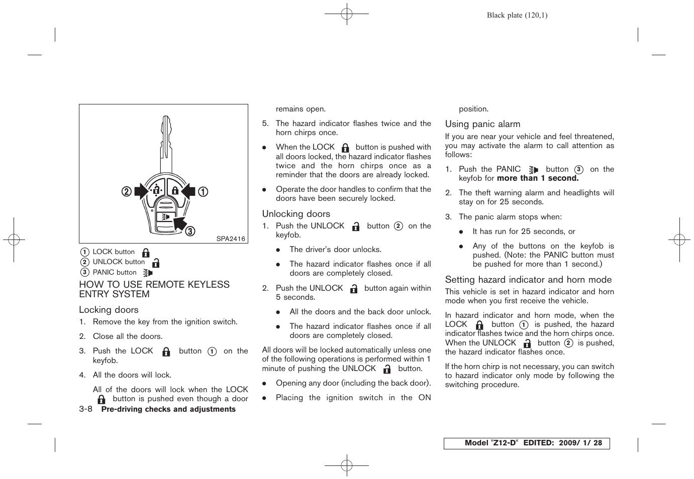 How to use remote keyless entry system -8 | NISSAN Z12-D User Manual | Page 122 / 321