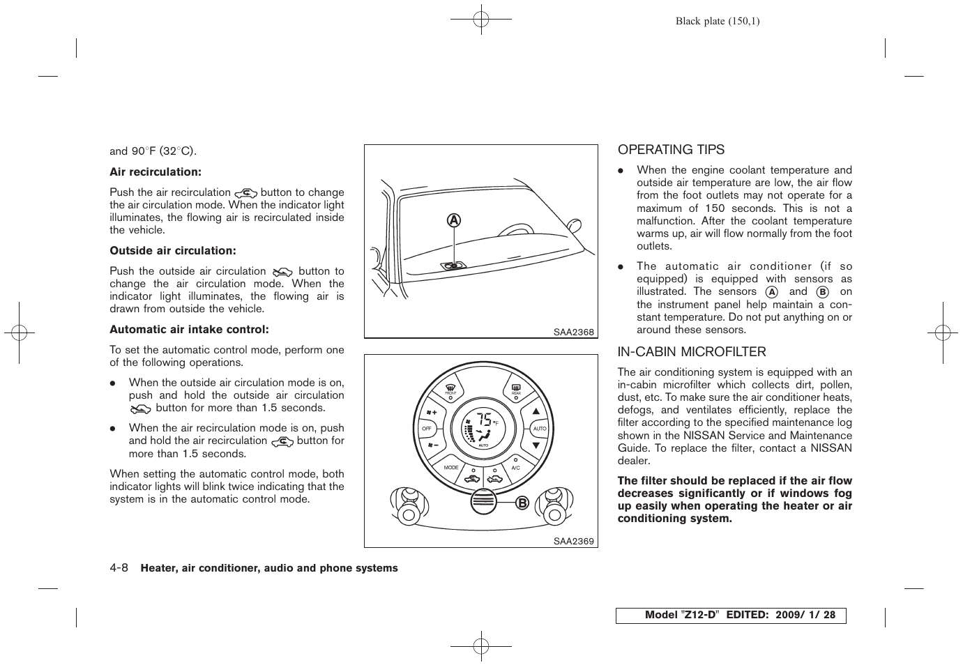 Operating tips -8 in-cabin microfilter -8 | NISSAN Z12-D User Manual | Page 152 / 321