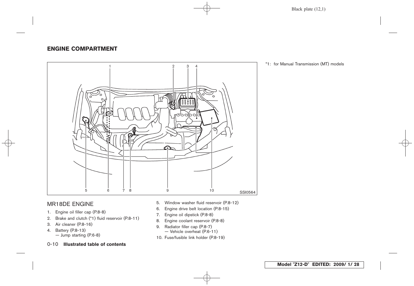 Engine compartment -10, Mr18de engine -10 | NISSAN Z12-D User Manual | Page 16 / 321