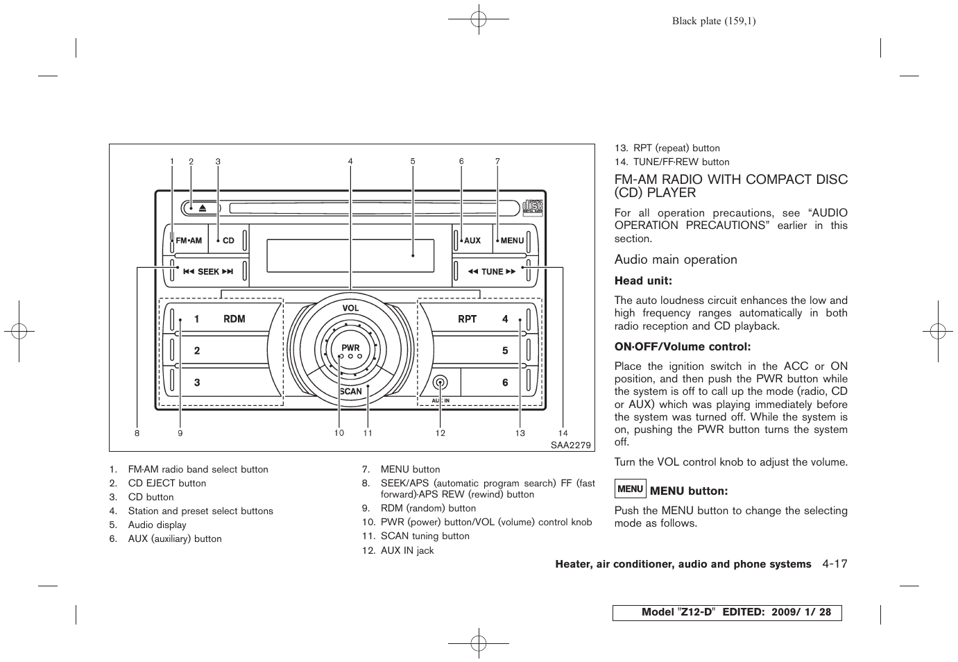 Fm-am radio with compact disc (cd) player -17 | NISSAN Z12-D User Manual | Page 161 / 321