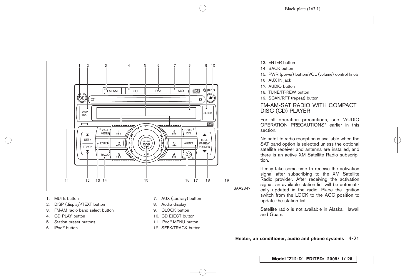 Fm-am-sat radio with compact disc (cd) player -21 | NISSAN Z12-D User Manual | Page 165 / 321