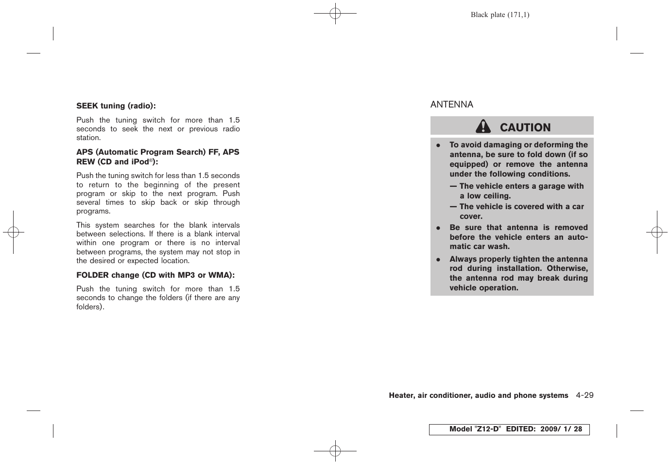 Antenna -29, Caution | NISSAN Z12-D User Manual | Page 173 / 321