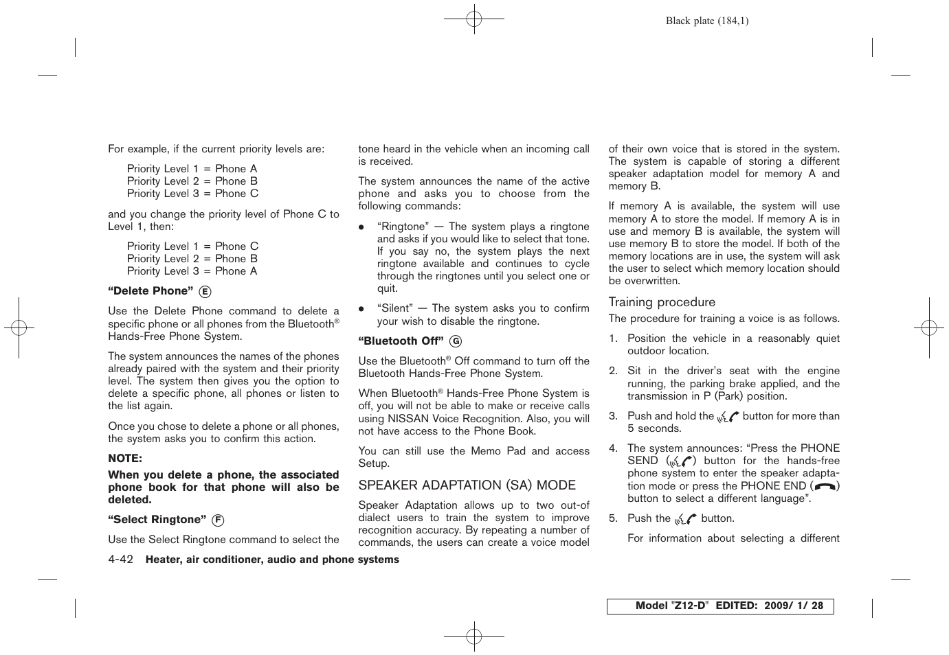 Speaker adaptation (sa) mode -42 | NISSAN Z12-D User Manual | Page 186 / 321