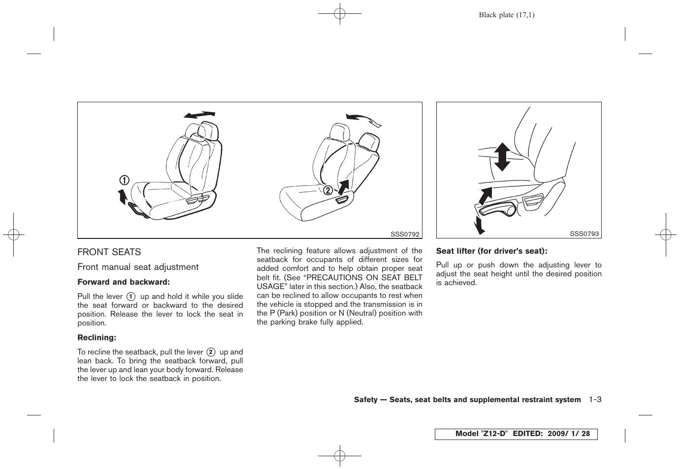 Front seats -3 | NISSAN Z12-D User Manual | Page 19 / 321