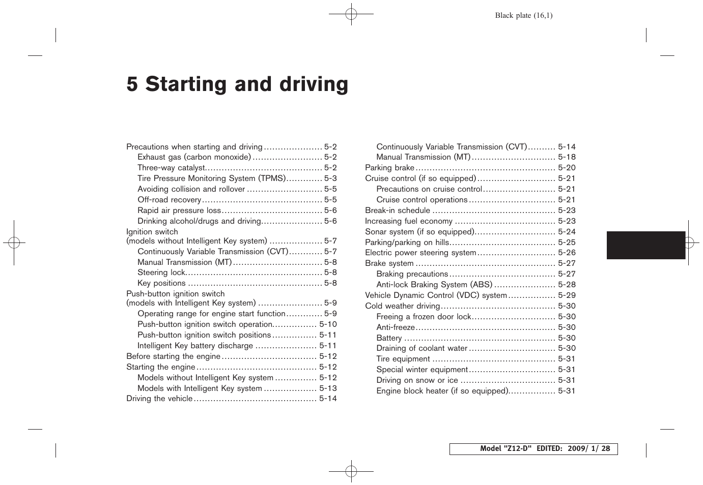 Starting and driving, 5 starting and driving | NISSAN Z12-D User Manual | Page 191 / 321