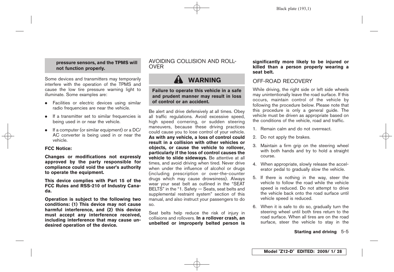 Warning | NISSAN Z12-D User Manual | Page 195 / 321