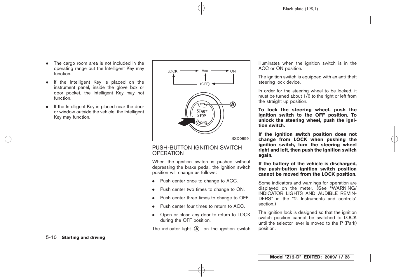 Push-button ignition switch operation -10 | NISSAN Z12-D User Manual | Page 200 / 321