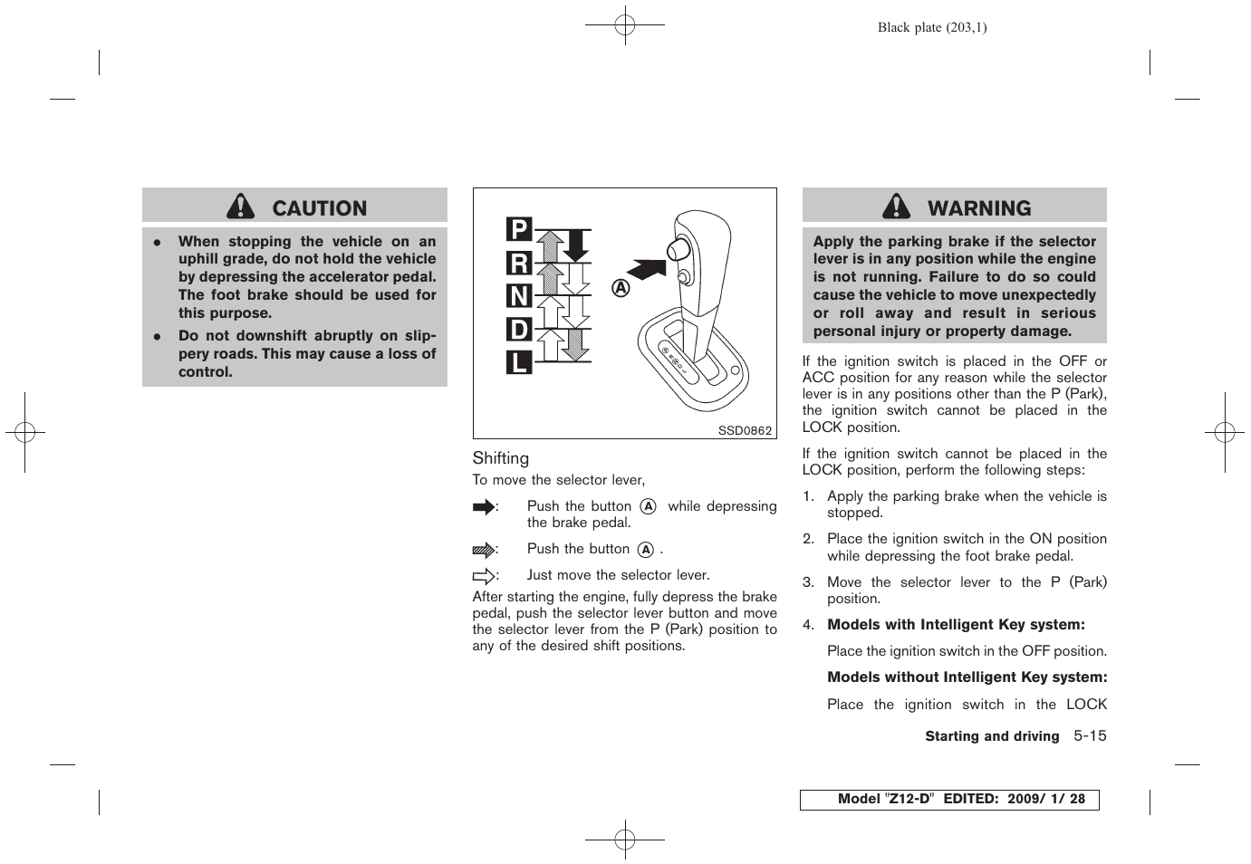 Caution, Warning | NISSAN Z12-D User Manual | Page 205 / 321