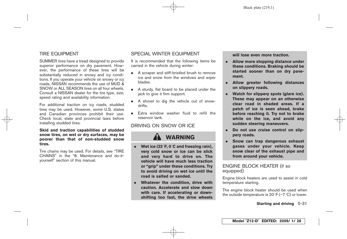 Warning | NISSAN Z12-D User Manual | Page 221 / 321