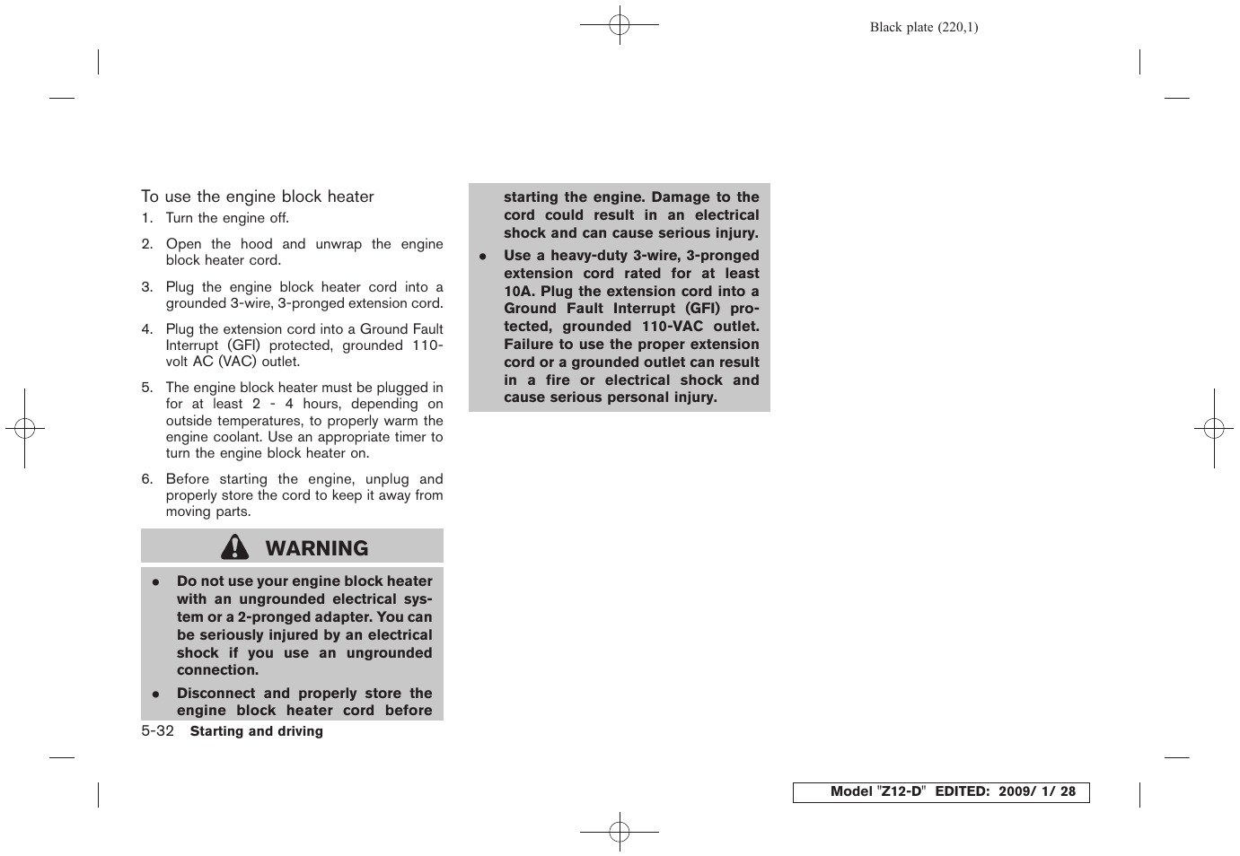 Warning | NISSAN Z12-D User Manual | Page 222 / 321