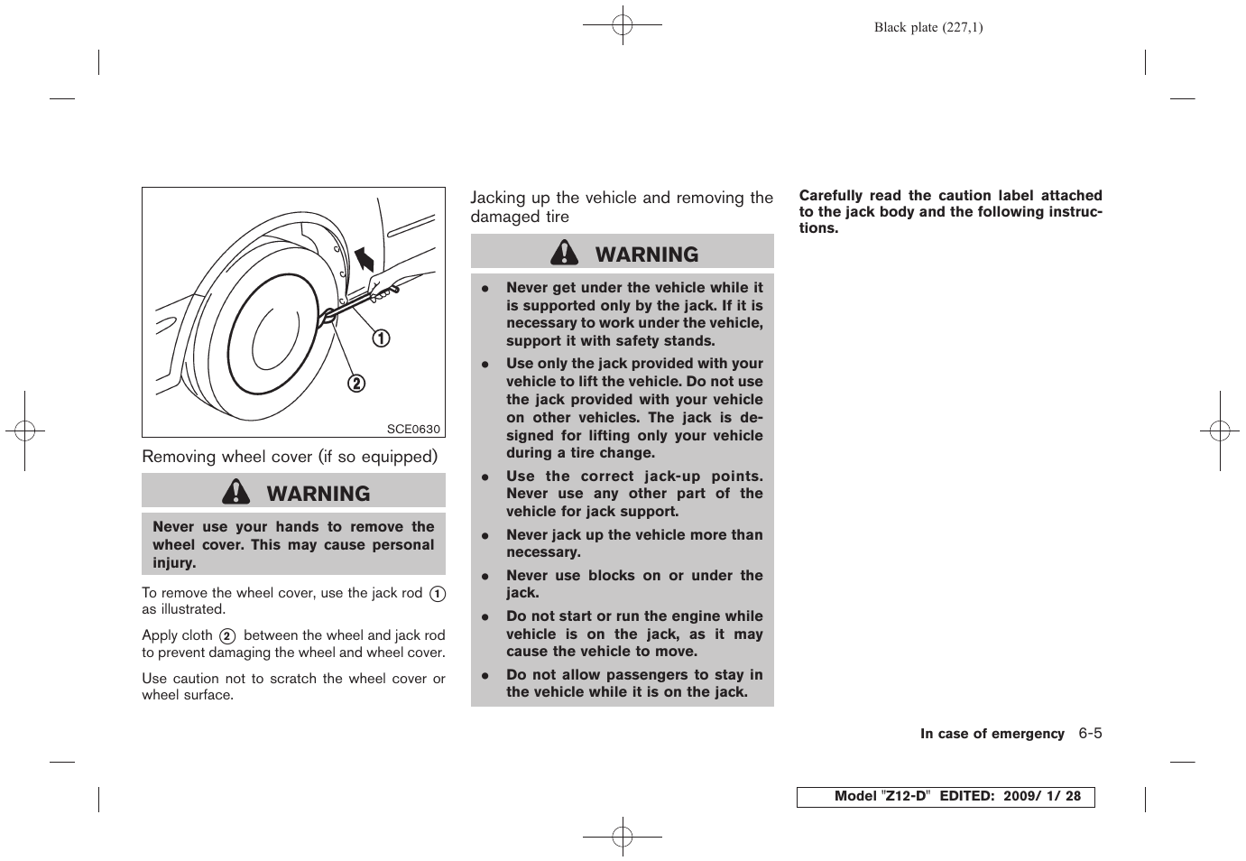 Warning | NISSAN Z12-D User Manual | Page 229 / 321