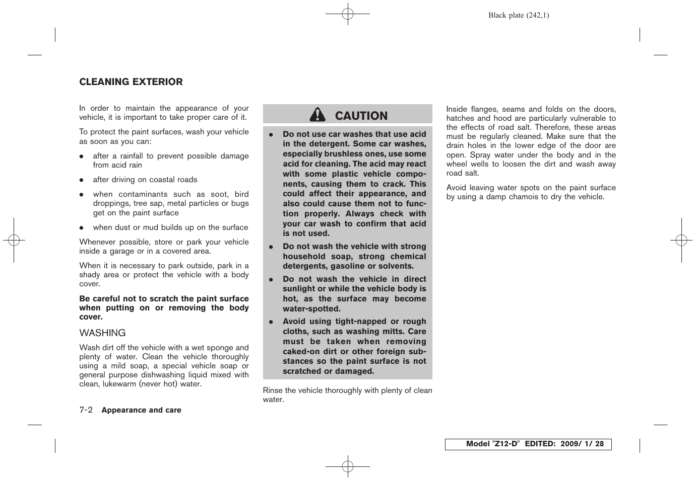 Cleaning exterior -2, Washing -2, Caution | NISSAN Z12-D User Manual | Page 244 / 321