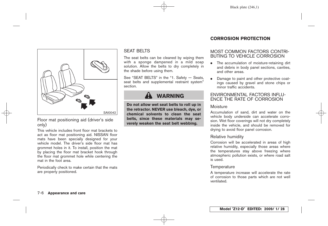 Seat belts -6, Corrosion protection -6, Warning | NISSAN Z12-D User Manual | Page 248 / 321