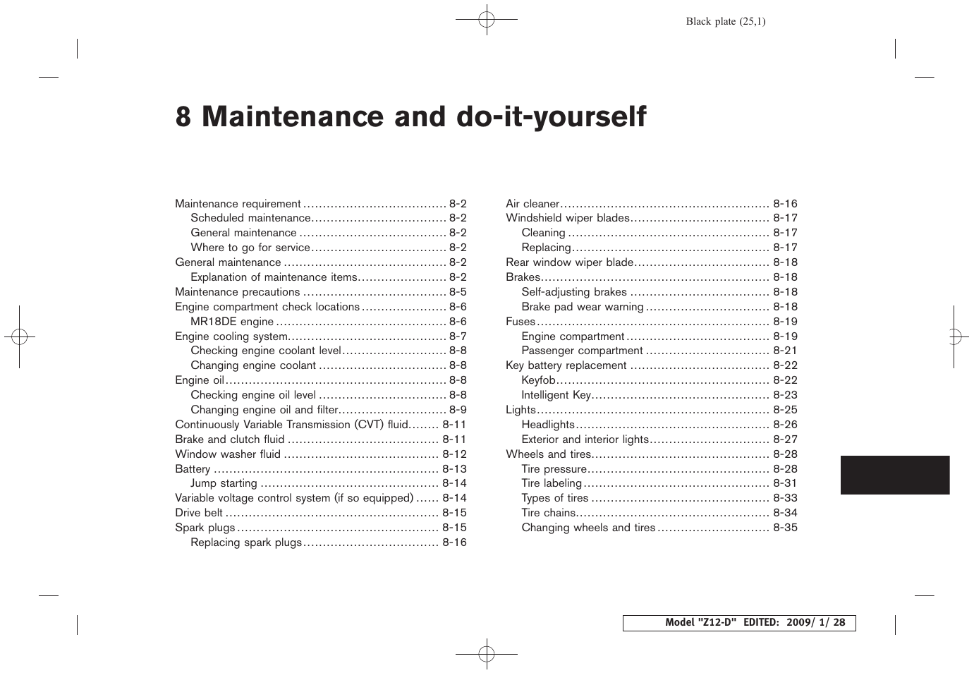 Maintenance and do-it-yourself, 8 maintenance and do-it-yourself | NISSAN Z12-D User Manual | Page 251 / 321