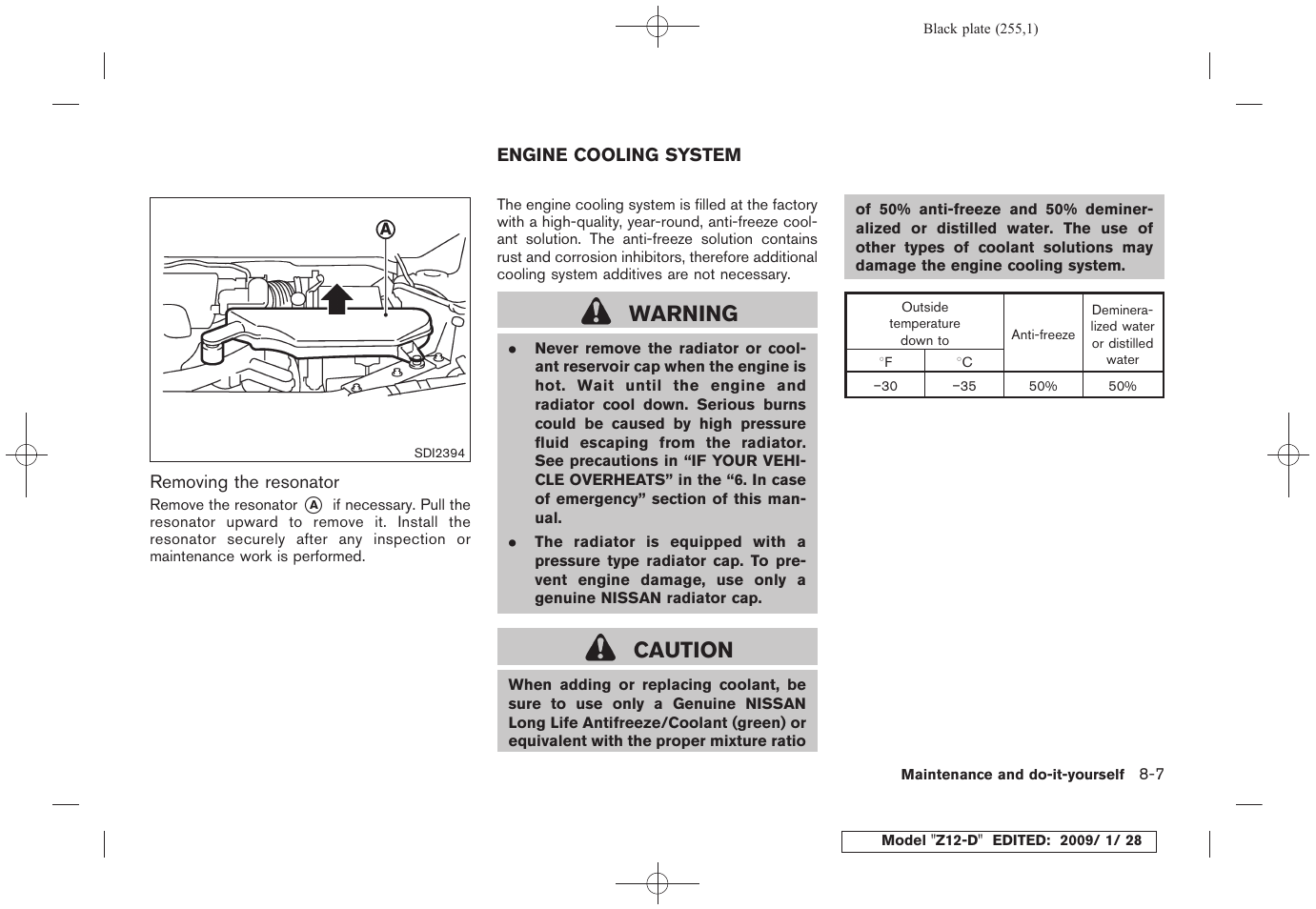 Engine cooling system -7, Warning, Caution | NISSAN Z12-D User Manual | Page 257 / 321