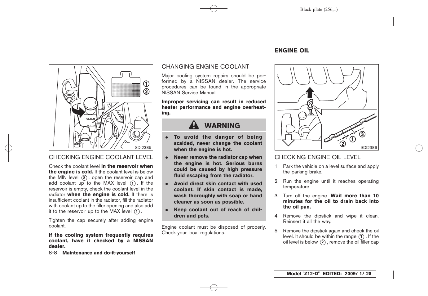 Engine oil -8, Checking engine oil level -8, Warning | NISSAN Z12-D User Manual | Page 258 / 321