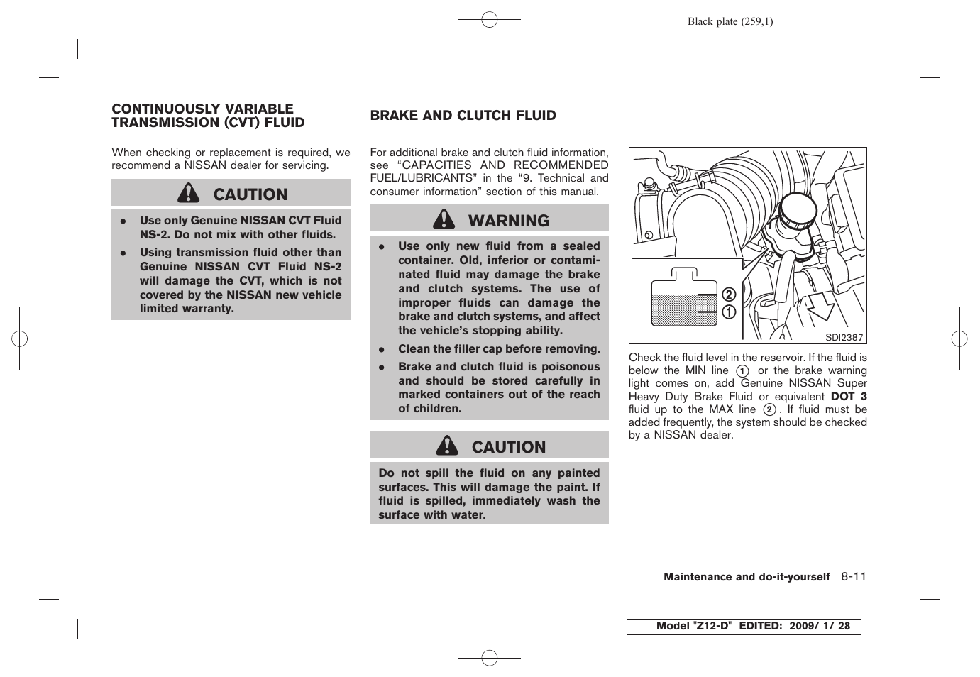 Caution, Warning | NISSAN Z12-D User Manual | Page 261 / 321