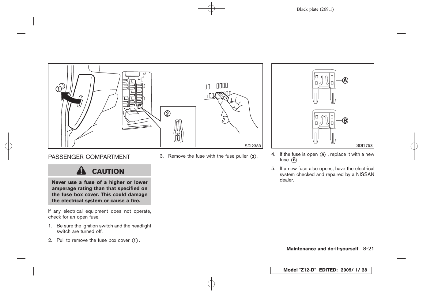 Passenger compartment -21, Caution | NISSAN Z12-D User Manual | Page 271 / 321