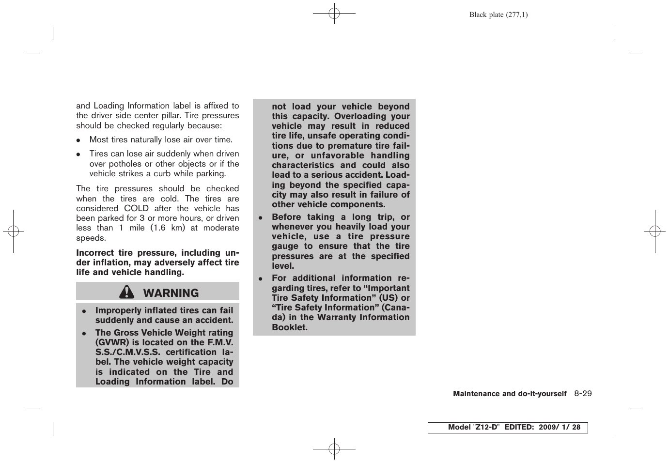 Warning | NISSAN Z12-D User Manual | Page 279 / 321